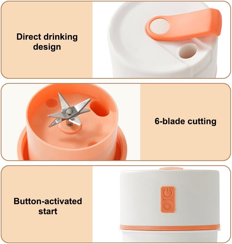 Personal Blender,480ml Shakes Fruit Juicer Self-Cleaning Drink Machine Blender With 6 Blades for Shakes Fruit Juice Smoothies Sports Travel