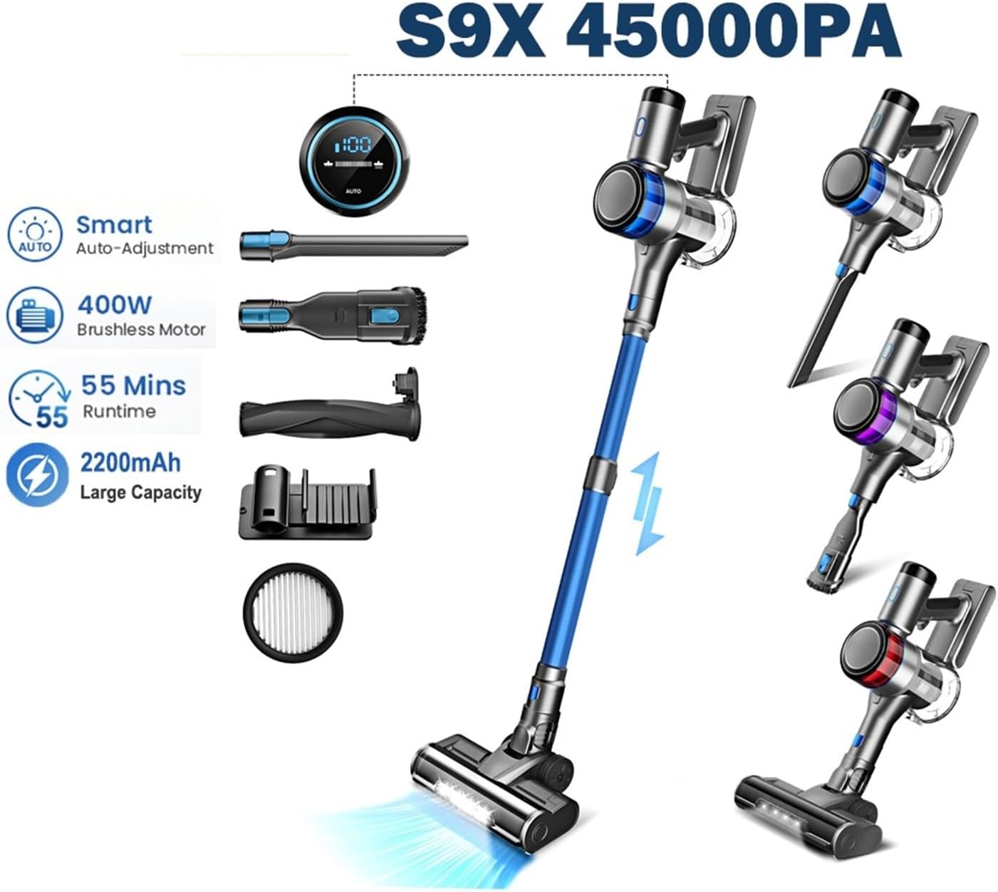 S9X Cordless Vacuum Cleaner | 45Kpa Suction & 55min Runtime | Compatible With INSE LED Display, 4 Suction Modes & Smart Adjustment