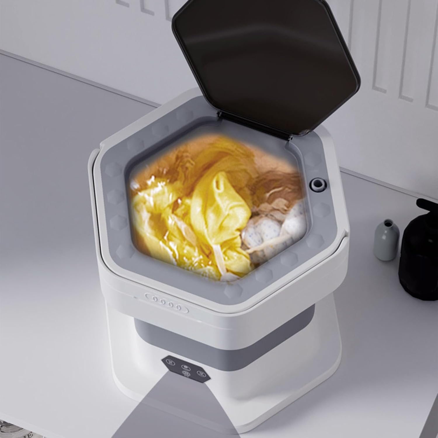 Portable Washing Machine Miniature Washer Spin Dryer Laundry Washer for Underwear Baby Clothes (Grey)