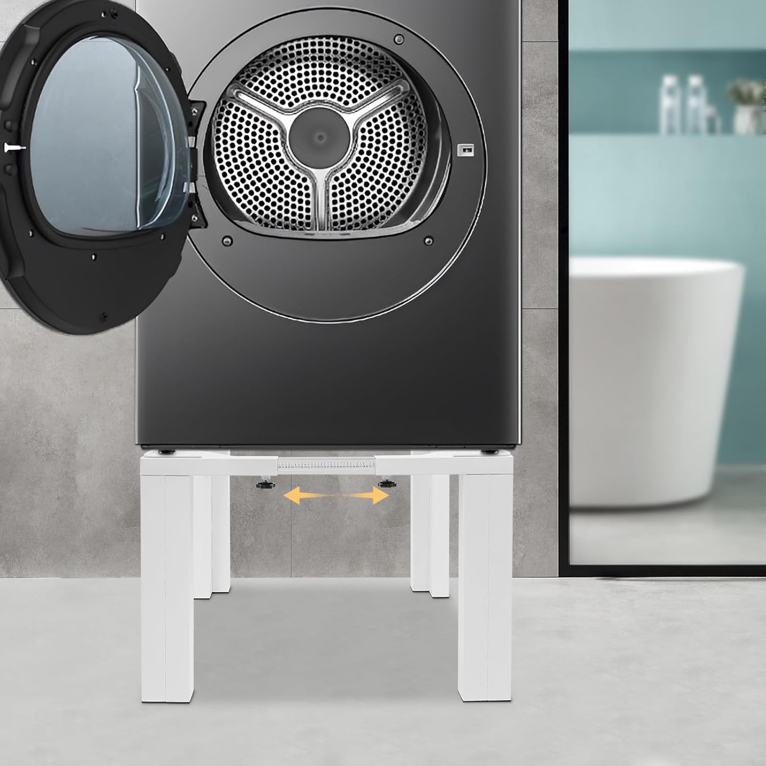 Heavy Duty Stainless Steel Washing Machine Stand 1200Lbs, Adjustable Washer Dryer Refrigerator Base 16In Height, Universal Appliance Rack for Laundry Room, Home, Commercial Use (White)