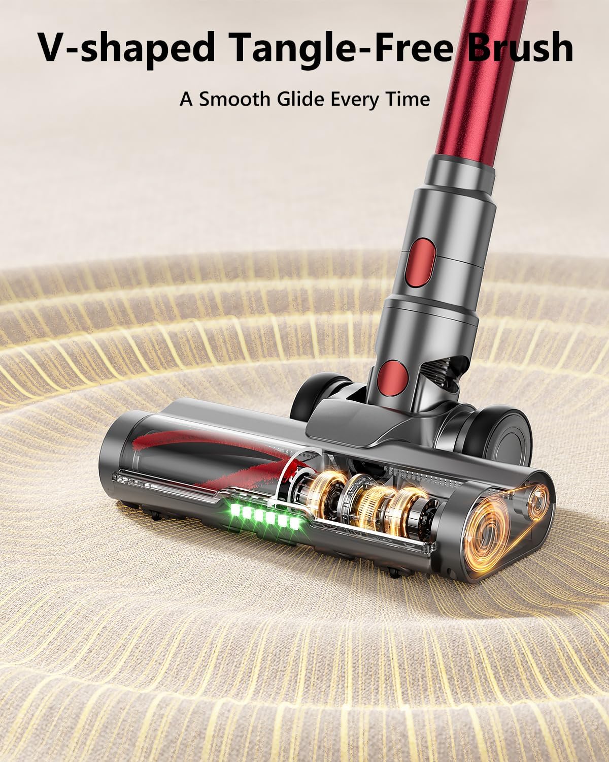 Cordless Vacuum Cleaner, 580W 48Kpa 65Mins Vacuum Cleaners for Home, Self-Standing Stick Vacuum with Auto Scrapping Dust Tech, Low Noise Rechargeable Cordless Vacuum for Hardfloor, Carpets, Pet Hair