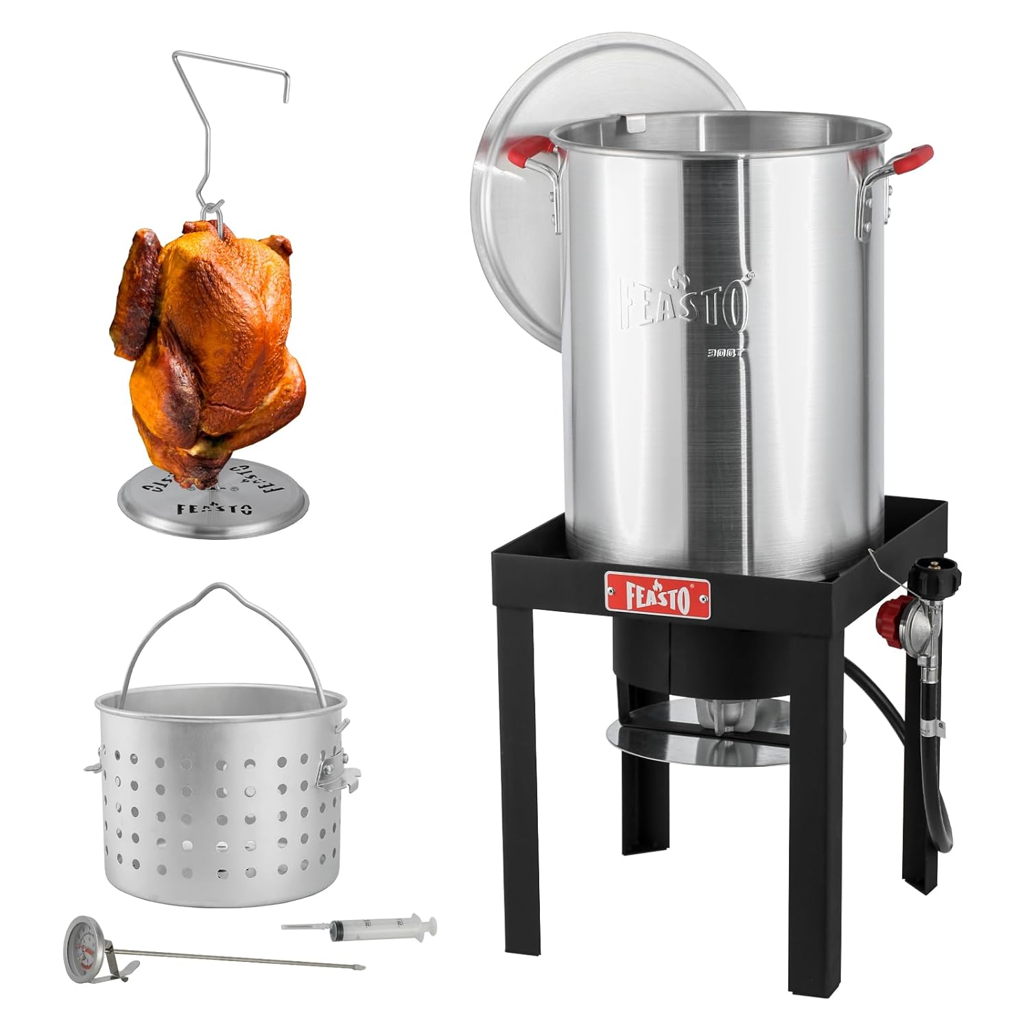 30QT Turkey Fryer, Aluminum Deep Fryer & Seafood Crawfish Boiler Steamer with Basket, CSA Certified 50,000BTU for Outdoor Cooking Thanksgiving Day