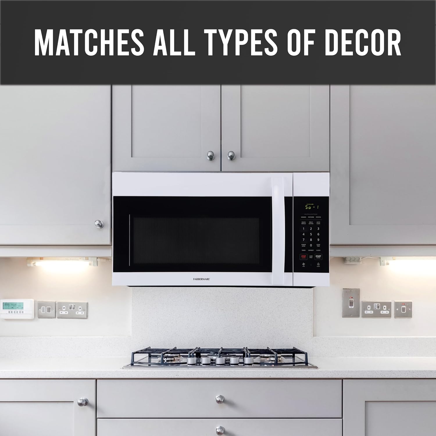 Farberware 1.7 Cu. Ft. Countertop Microwave Oven – 1000 Watts Power, Auto Cook Settings, Defrost, Easy Clean and Child Safety Lock - White