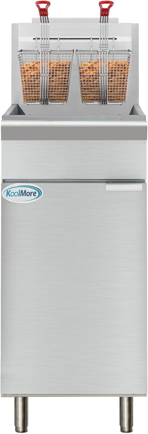 KoolMore 50 lb. Floor Standing Liquid Propane Commercial Deep Fryer with 120,000 BTU in Stainless-Steel, ETL Listed (KM-FDF50-LP)