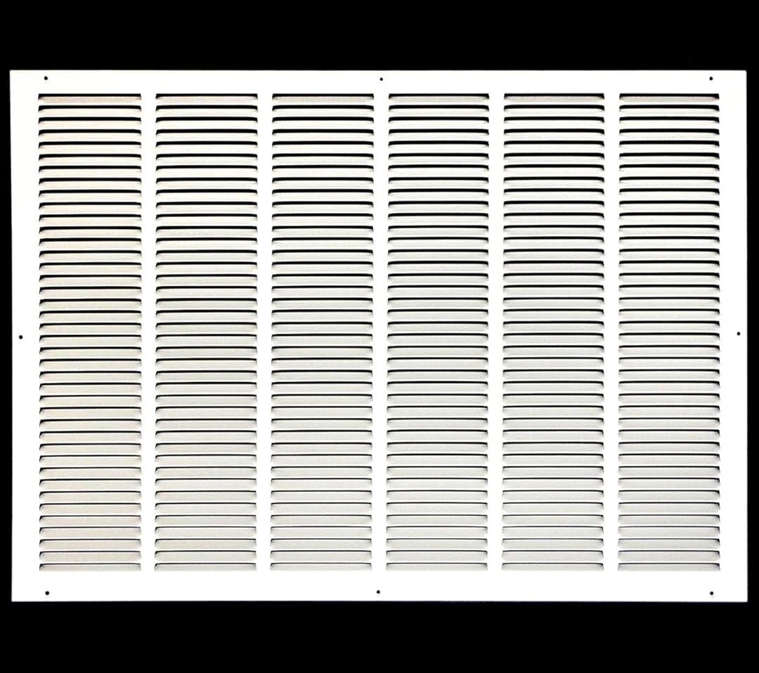 HVAC Premium 34'' x 16'' [Duct Opening] Flat Stamped Steel Return Air Grille - Sidewall and Ceiling - HVAC Vent Duct Cover - White [Outer Dimensions: 35.75''w X 17.75''h]