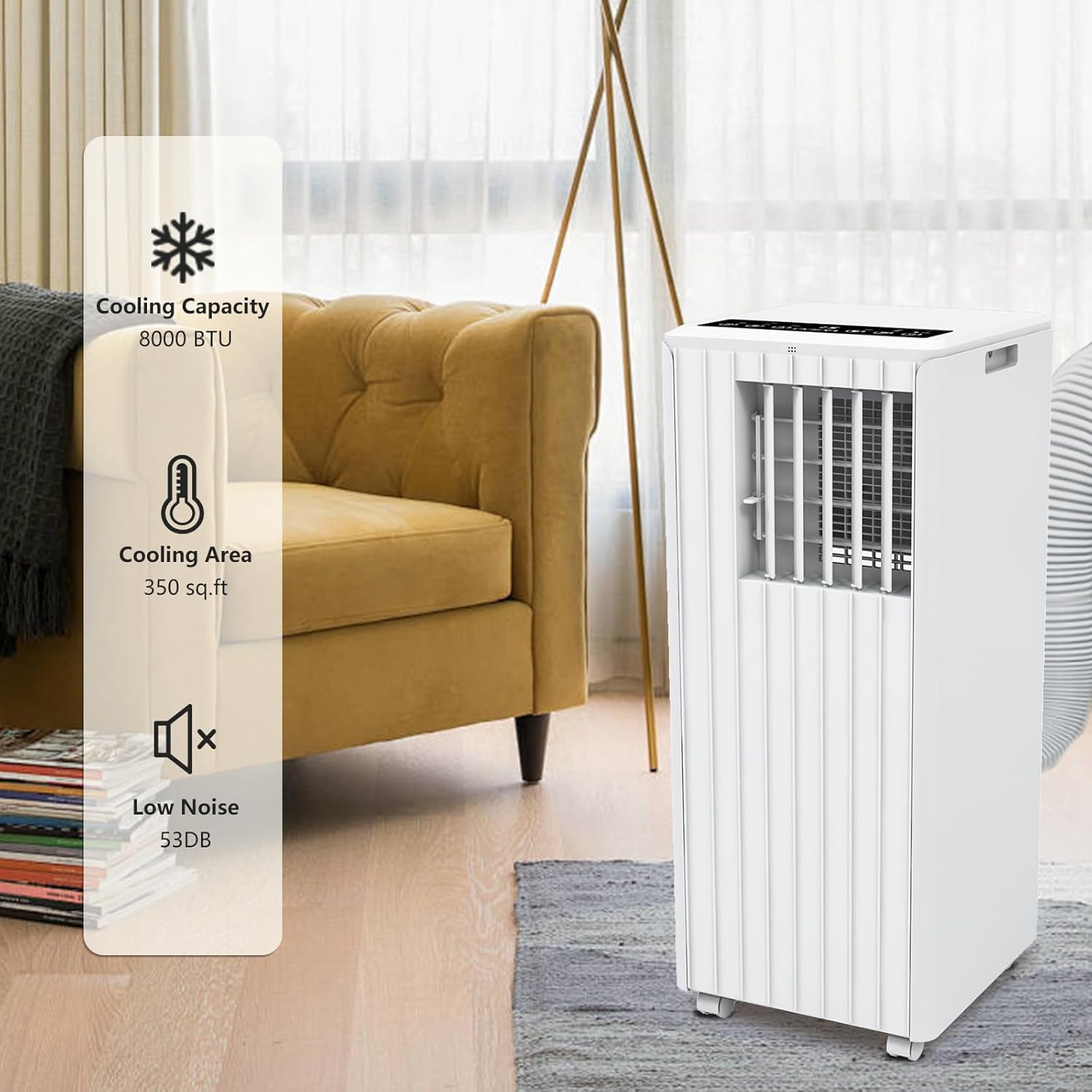 3-in-1 Portable Air Conditioner with Built-in Dehumidifier Function, Fan Mode, Remote Control, 8,000BTU, Cool to 350 Sq.Ft, for Home