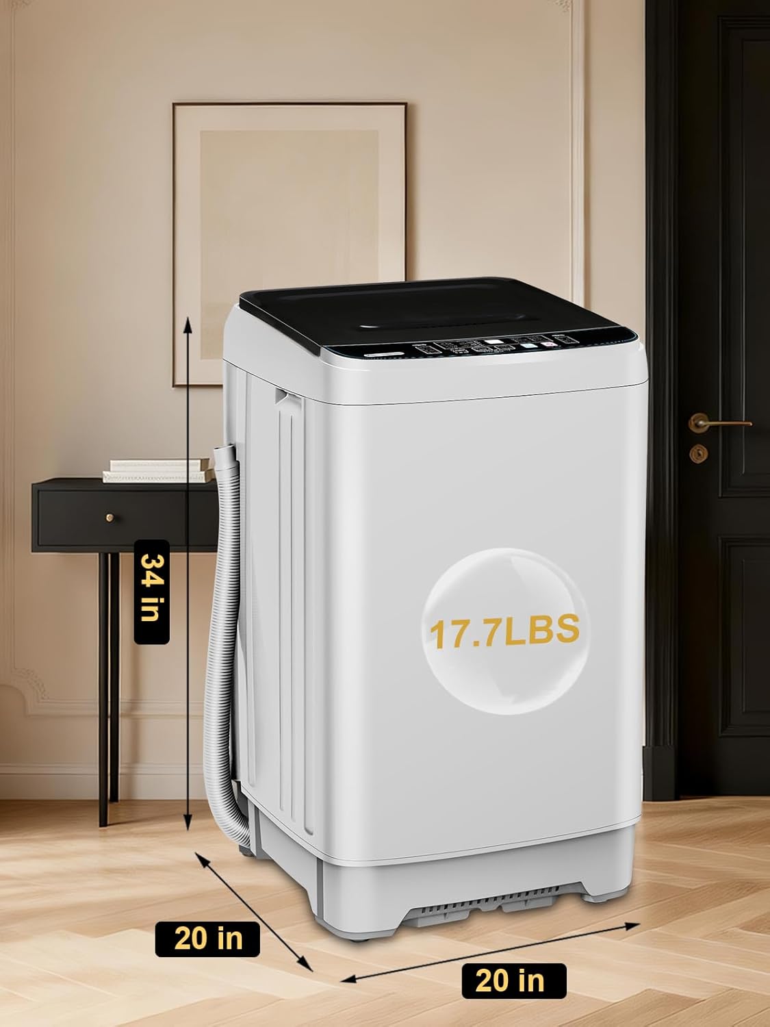 17.7 lbs Small Compact Portable Full-Automatic Washing Machine 10 Wash Program & 8 Water Level with LED Display Compact Washer Ideal for Apartments, RV, Camping, White