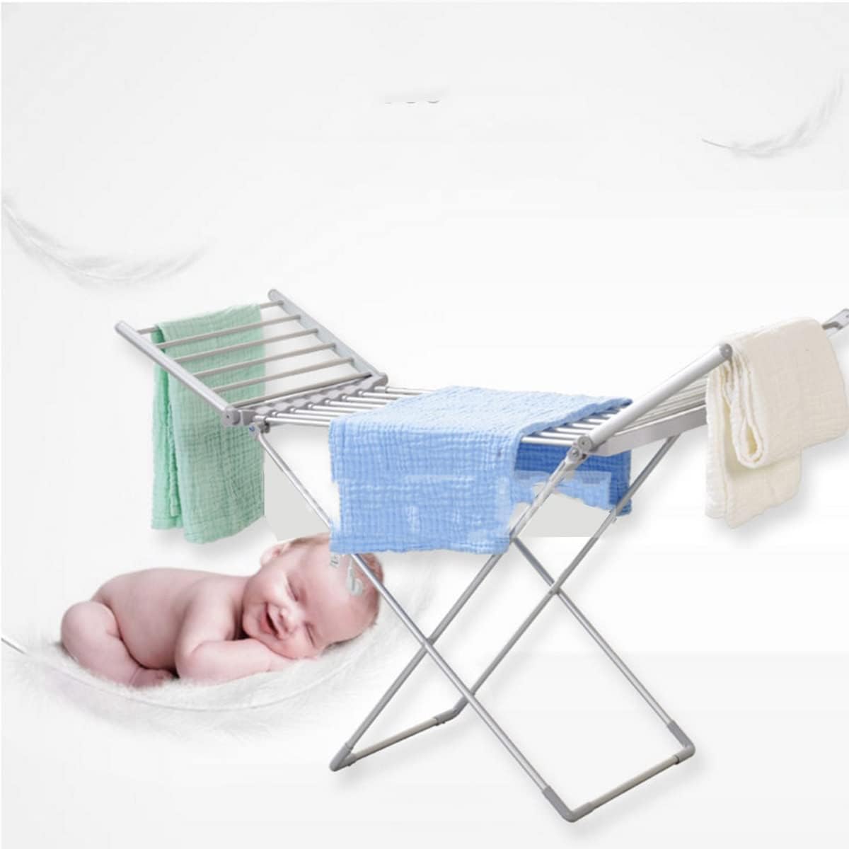 Folding Clothes Airer with Wings - Portable Electric Heated Clothes Dryer with Wings - Energy-Efficient Indoor Airer Wet Laundry Drying Horse Rack