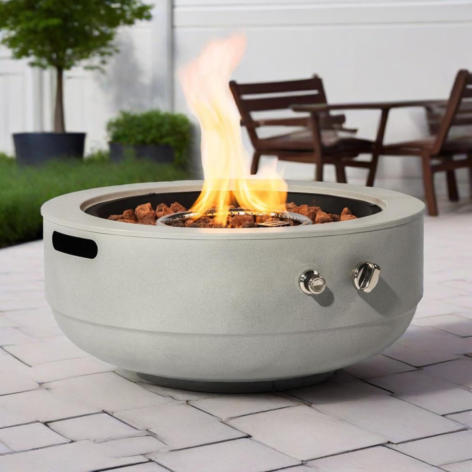 Compact 24in Propane Fire Pit Bowl 50000BTU Output Heavy Gauge Steel Housing for Porch Patio with Weather Resistant Finish