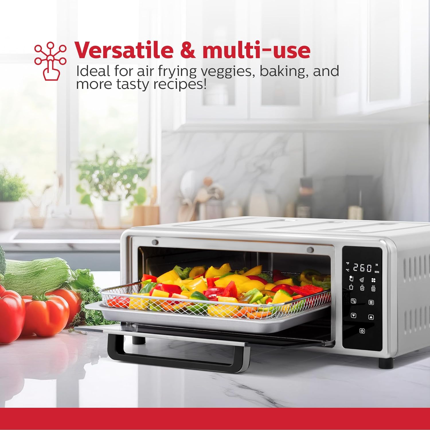 Holstein Housewares 12-Inch Pizza Air Fryer Oven – 600°F Countertop Convection Oven with Hot Air Technology for Baking, Frying & Roasting – Compact, Multi-Function, Energy-Efficient Design