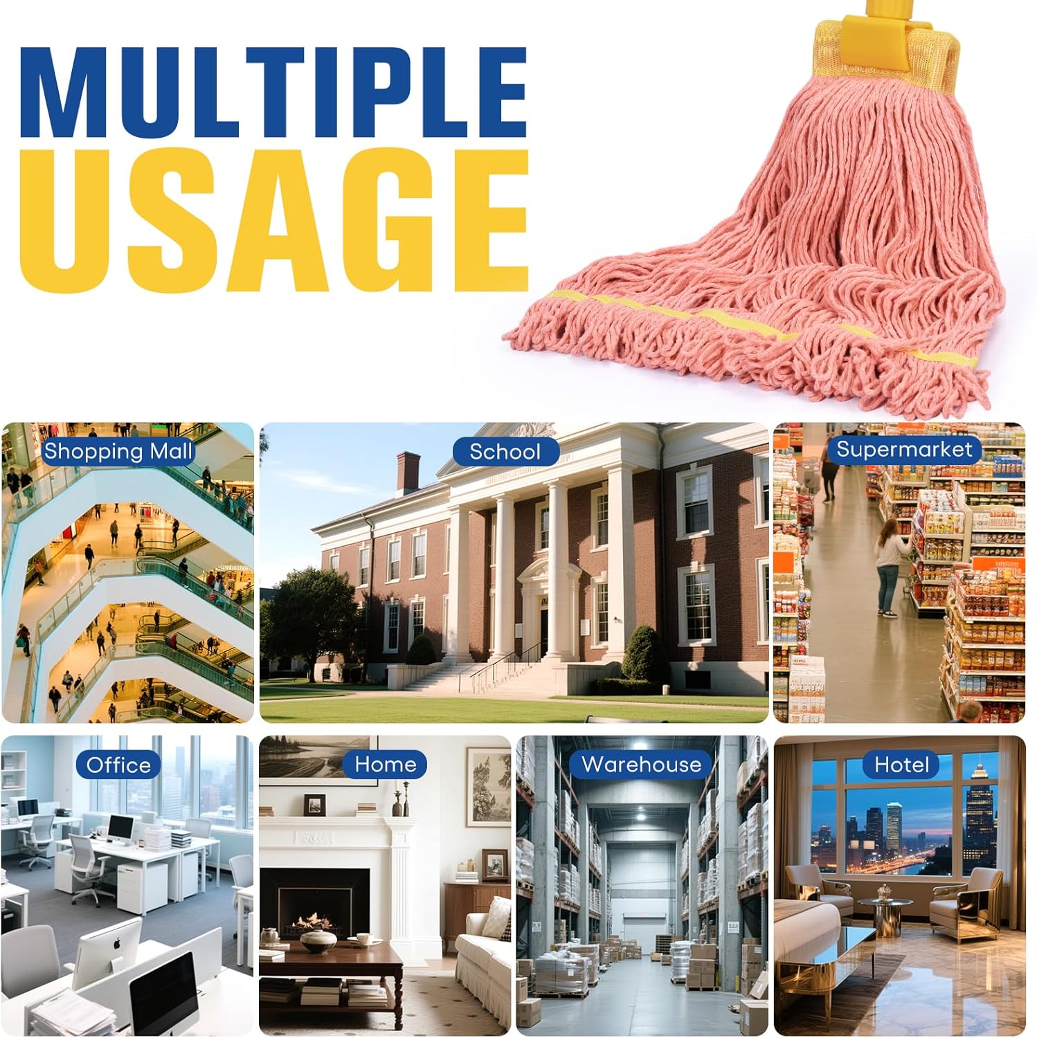 Matthew Cleaning Commercial Mop Head Replacement, 5 Inch Wide Headband, Looped End Cotton Blend String Wet Mops for Floor Cleaning, 18 oz Medium, Case Pack 12 Pcs Orange