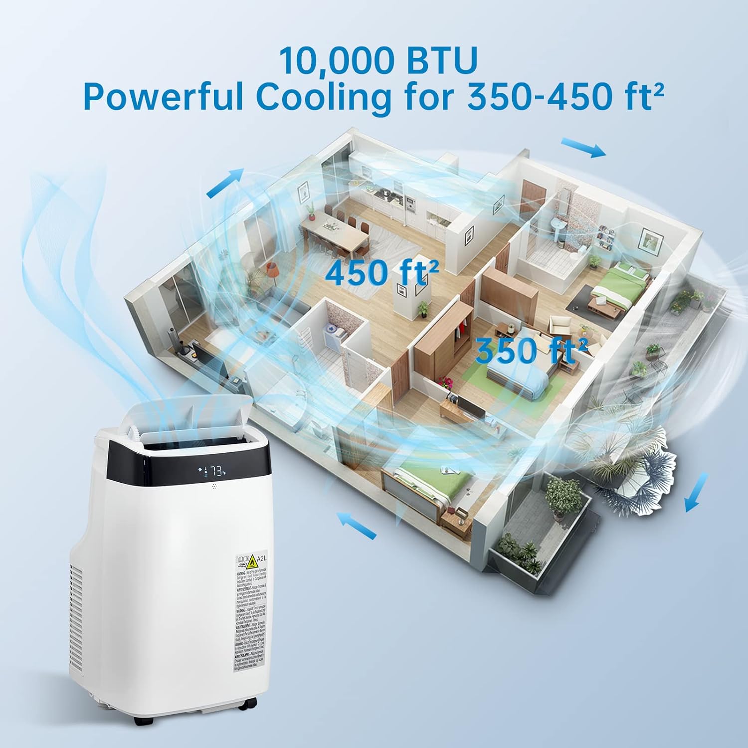 Portable Air Conditioner 10000 BTU, Portable AC/Air Conditioner with Remote Control for Room up to 450 Sq.Ft, 3-in-1 Functions/Digital Display/24 Hrs Timer/Caster Wheels for Office/Home/Dorms