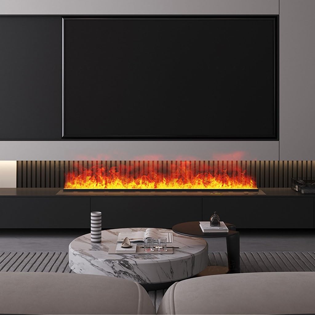 3D Water Vapor Fireplace with Humidifier Flame Villa TV Cabinet Fireplace Simulation Flame Humidifier Home Living Room TV Cabinet Embedded Fireplace(120cm)
