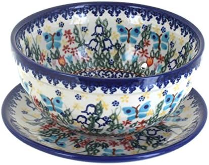 Blue Rose Polish Pottery - Blue Garden of Eden Berry Bowl with Saucer - 6