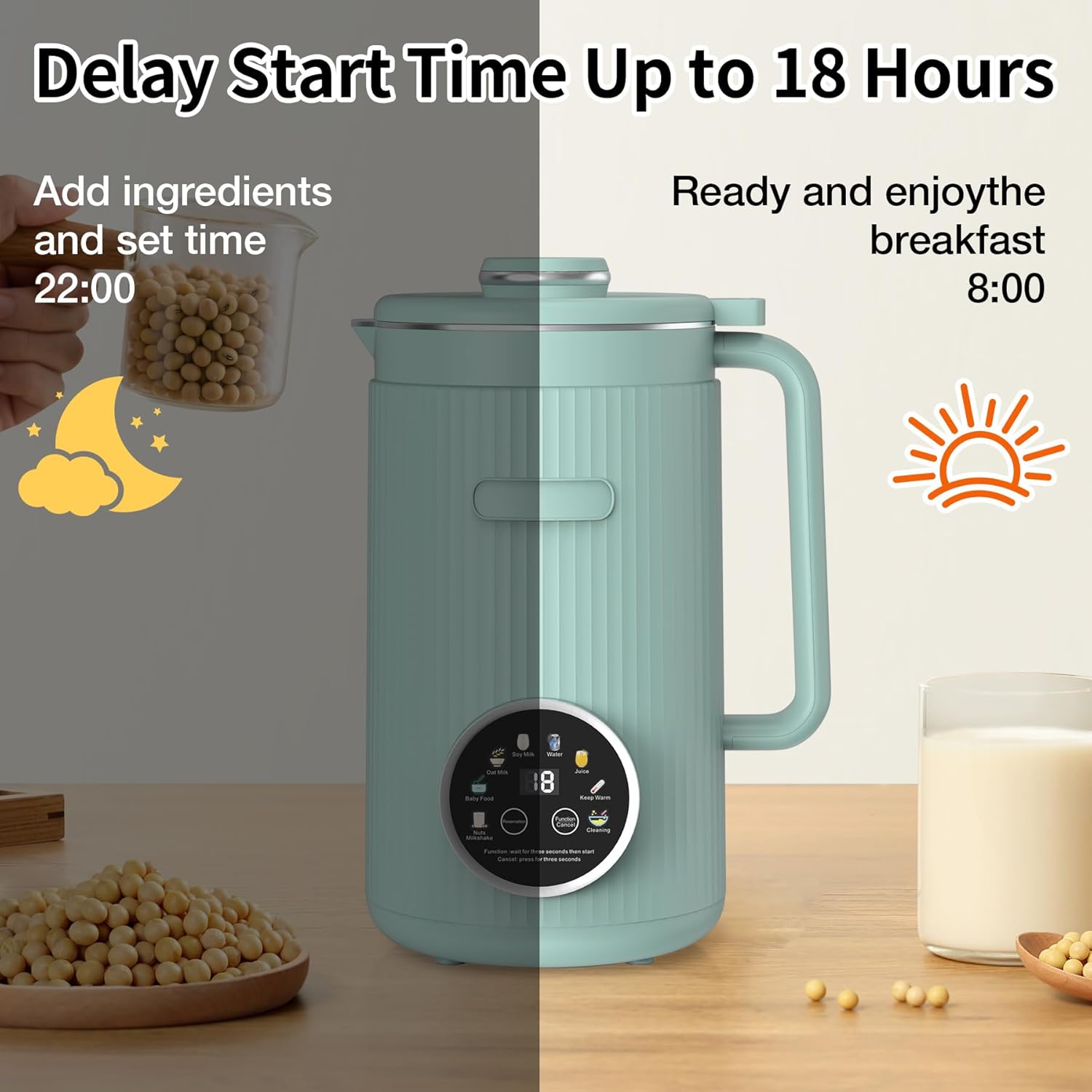 VBGK 8 in 1 Nut Milk Maker Blender With 20 Bladers,40oz Soy, Almond, Oat, Coconut, Plant Based and Non Dairy Beverages, Automatic Soybean Machine With Delay Start/Keep Warm/Boil Water/Auto-clean.