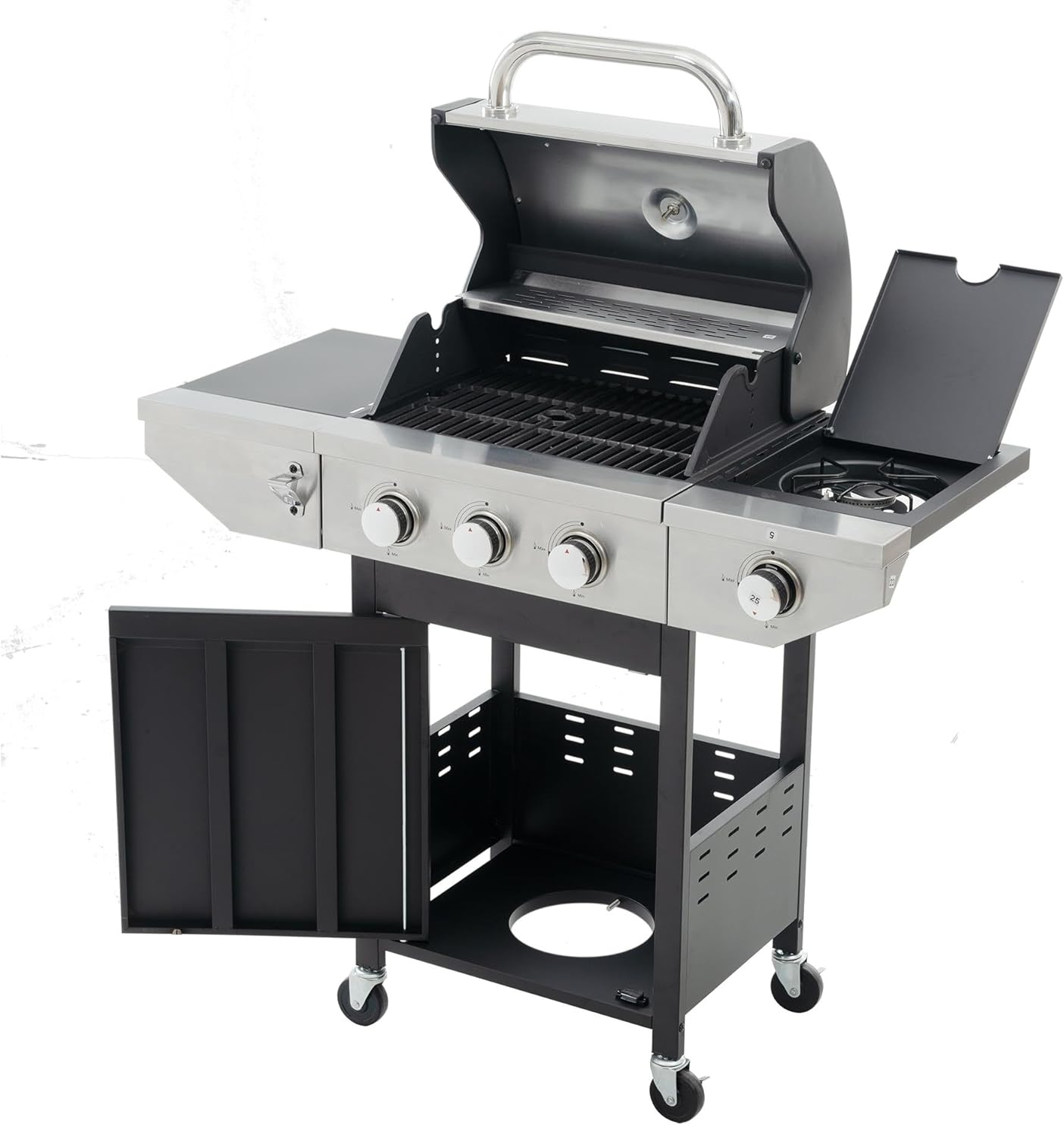 Propane Gas Grill, 3 Burner Barbecue Grill,Stainless Steel Gas Grill with Side Burner,Gas Grill with Built-in Thermometer for Outdoor BBQ, Camping