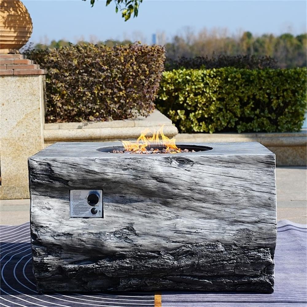 Modern Gray Aluminum Stone Propane Patio Outdoor Fire Pit Table