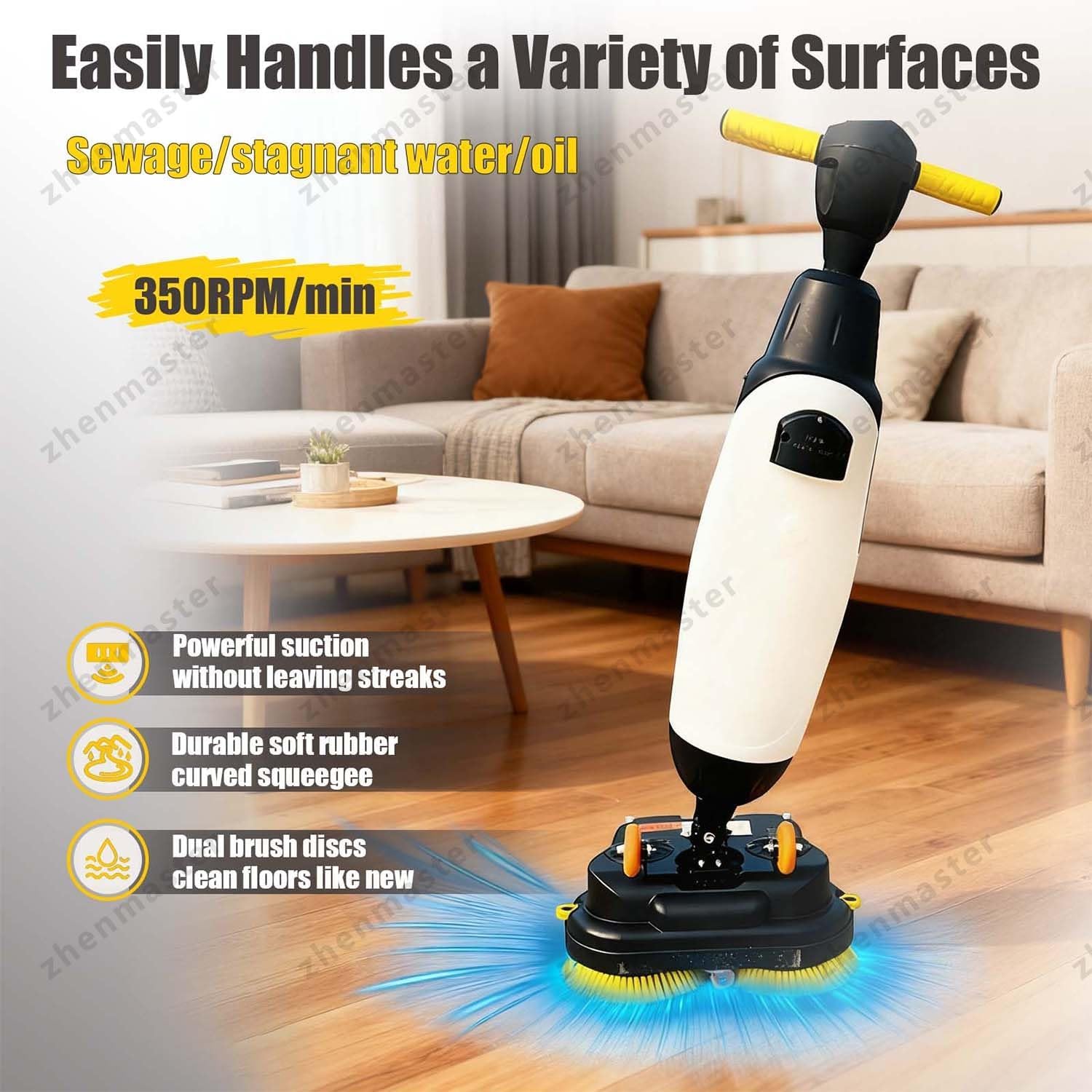 Commercial Floor Scrubber Machine, Hand Push Electric 3-in-1 Washer Dryer 17-Inch Cleaning Width, 13000 Sq Ft/H Efficiency for Tile Hardwood Carpet Floors, Ideal for Home Office Hotel Use(Gray)