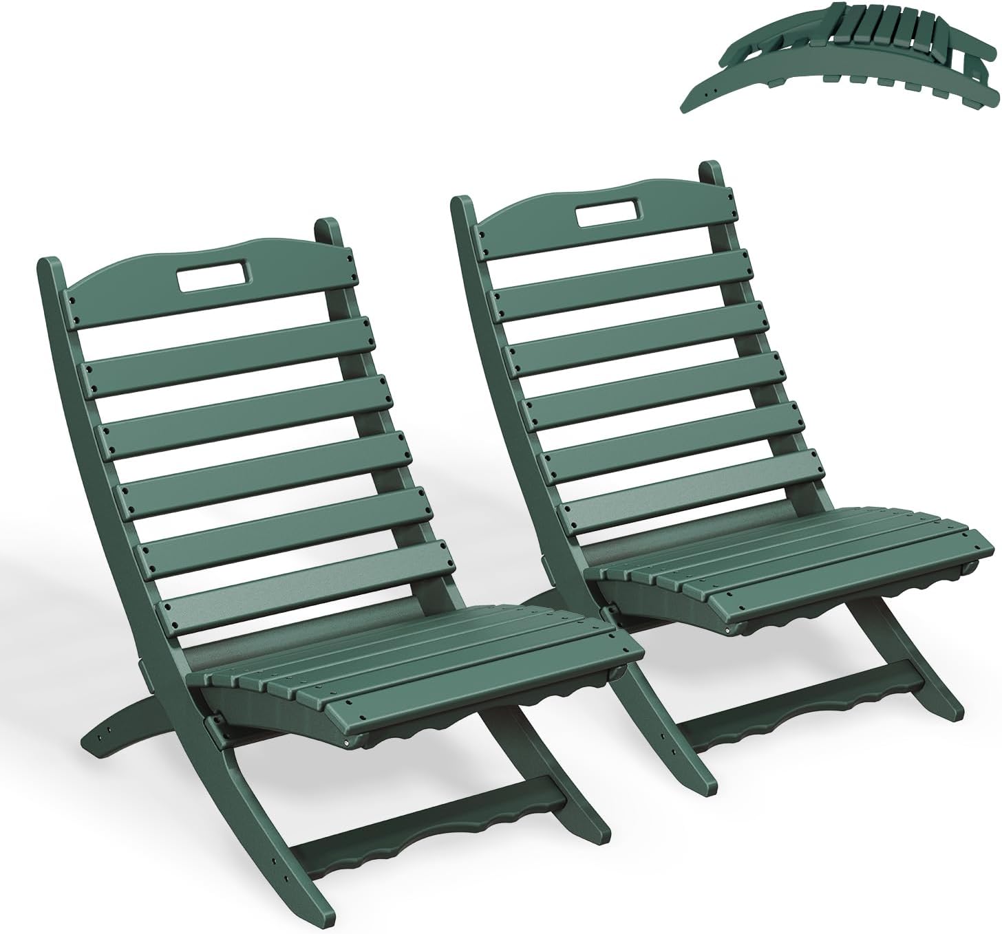 GREENVINES Folding-Xavier-Chairs Set of 2 | Wave | Portable Adirondack-Chair | HDPE Plastic | All Weather Fire-Pit Chair | Forest | for Beach Outdoor Deck Poolside Garden Patio Porch Fishing