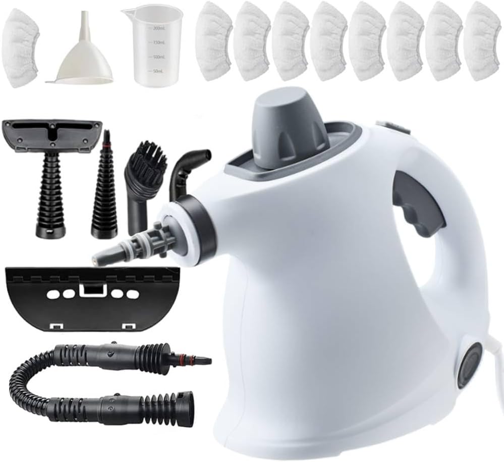 Saker Steam Cleaner for Home Cleaning 2026 Plus|Handheld Portable Steamy Clean for Car,Bathroom,Kitchen,Furniture,Couch,Carpet,Tile|Multiple Nozzles Kit|Chemical-Free (1Set+12 Fiber Cloths)