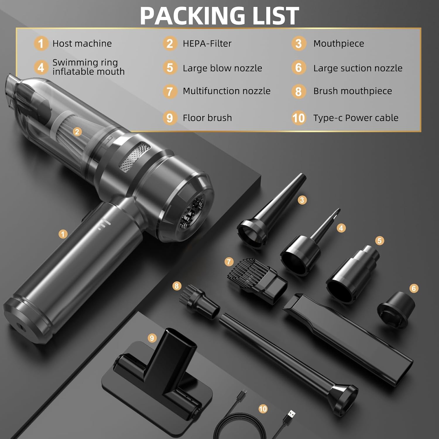 Handheld Vacuum Cordless, 28000Pa Brushless Motor Car Vacuum Portable Cordless, 3 Speed Mini Vacuum Cleaner for Cars, Offices, Homes, and Pet Hair, Dark Gray