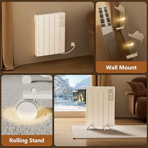 BREEZEHEAT Convection Panel Heater 800W, Energy Efficient Electric Heater for Indoor Use w/Remote Control, 2-in-1 Wall Mount & Freestanding, Silent Operation, Slim Design for Home Office (White)