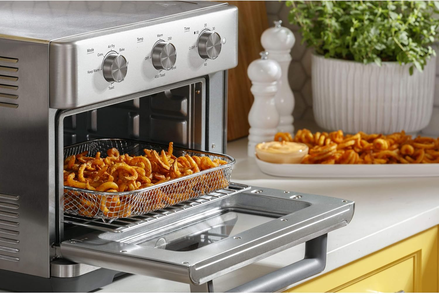 GE Mechanical Air Fryer Toaster Oven + Accessory Set | Convection Toaster with 7 Cook Modes | Large Capacity Oven - Fits 12