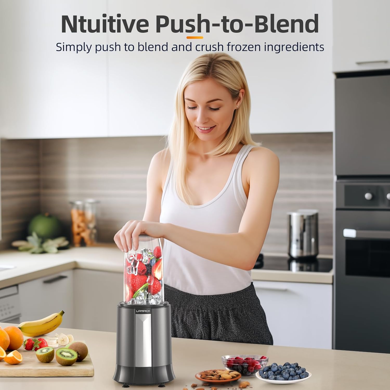 500W Personal Smoothie Blender for Shakes, Smoothies & Nutrient Extraction – Includes 2 BPA-Free 27 oz Portable Bottles with To-Go Lids, High-Speed 30000 RPM, Compact & Easy-to-Clean (Grey)