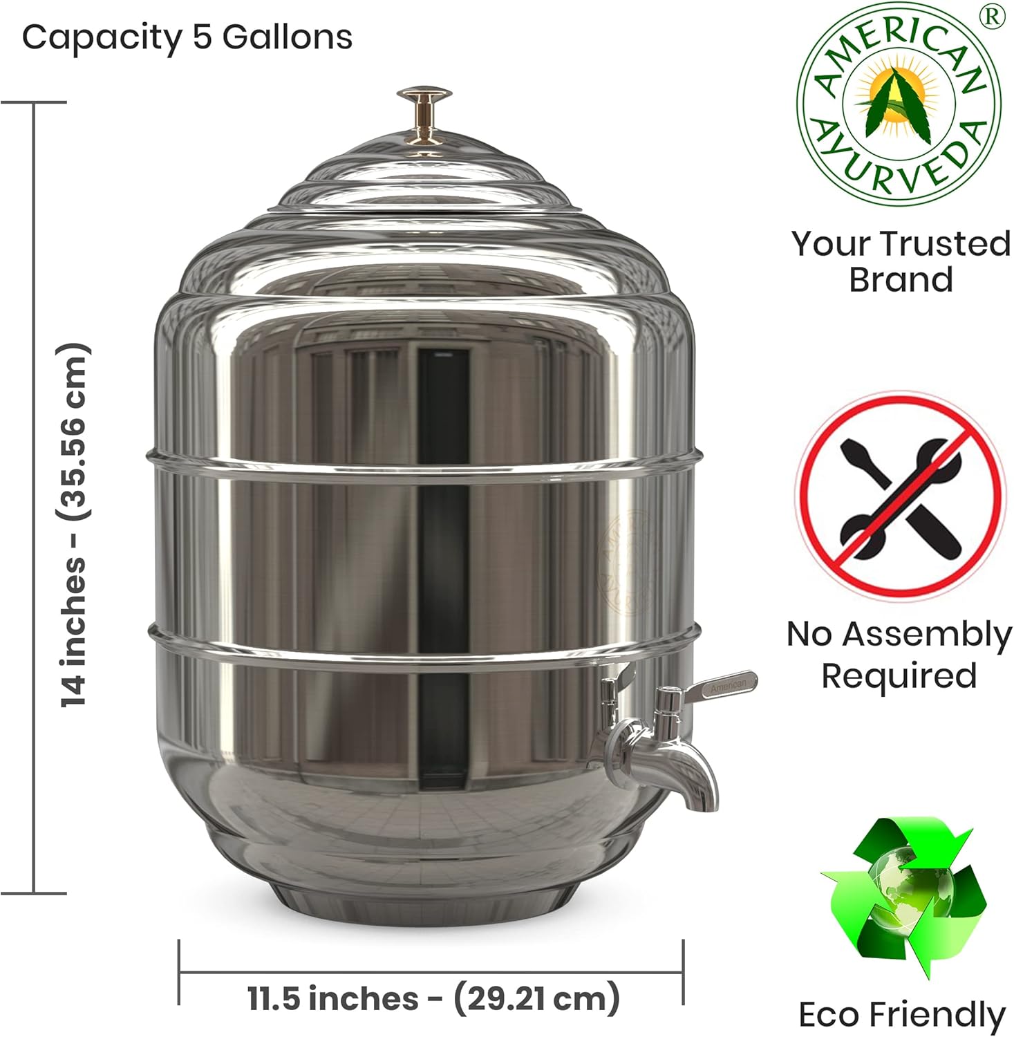 5 Gallon Counter Top Stainless Steel Beverage Dispenser with Faucet Spigot, handle and Lid to Dispense Chilled Water, Beverages, Tea, Soda, Juice