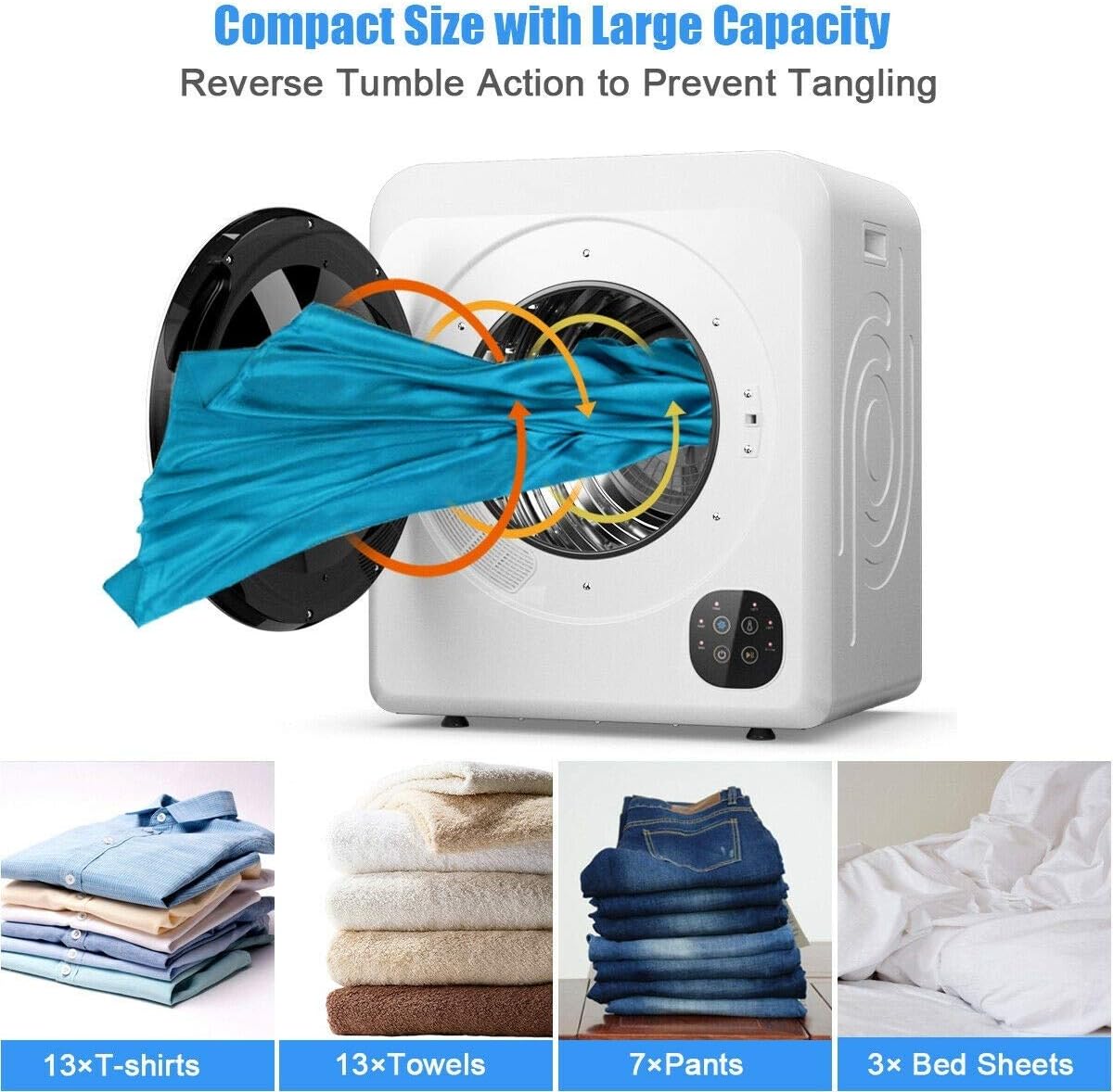 1700W 3.22 Cu. Ft. Electric Tumble Compact Laundry Dryer 2 Way Rotation Multiple Filtering Easy-To-Operate Control Panel Space Saving Suitable For Small Apartments [Note: Cannot Ship to California]