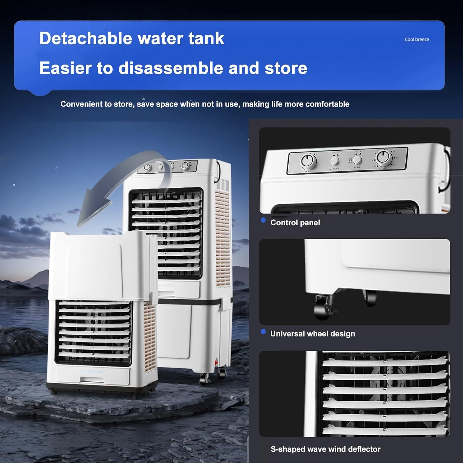 Swamp Cooler Air Conditioner Portable, 3-Speed Fan, 9000CFM Powerful Evaporative Air Cooler, 3-IN-1 Humidifying Cooling Fan for Home, Shop, Factory, Garage(Gray)