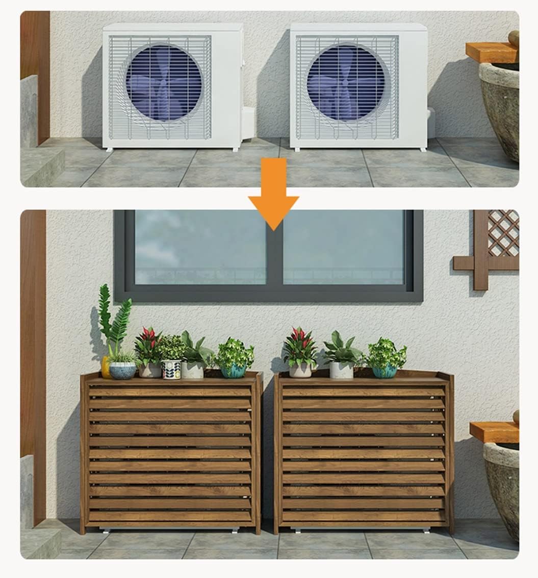 Air Conditioner Fence Screen, Solid Wood Air Conditioning Covers Outdoor, Weatherproof Shutters Central Air Conditioner Covers for Outside Units 120 * 58 * 100Cm