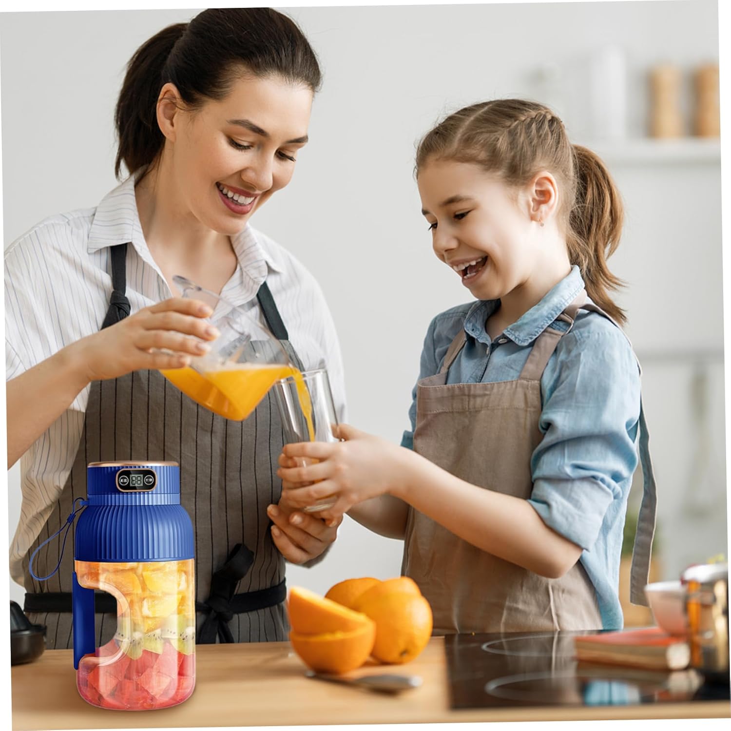 Portable Blender Large Capacity Portable Juicer Blender 10 Blades Electric Personal Blenders with Anti-slip Handle Juicer Cup with Digital Display for Kitchen Travel Sport