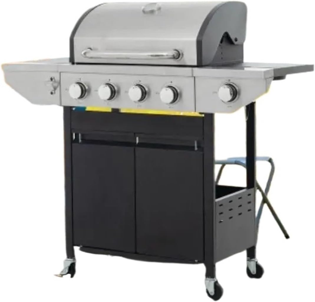 4 Burner Barbecue Grill Stainless Steel Fit For GAS Grill with Side Burner, 46,500 BTU Outdoor Cooking, Patio, Garden Barbecue Grill