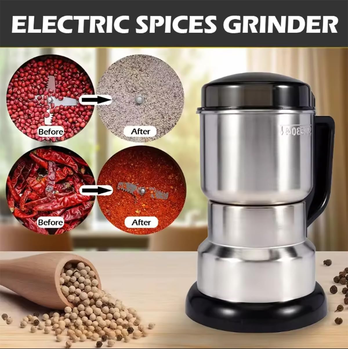 Electric Coffee Grinder, Grain mills, Spice Grinder Electric, Household Small Powder Grinding Machine, Herb Grinder, Multifunctional Grinding Machine with 304 Stainless Steel Blade