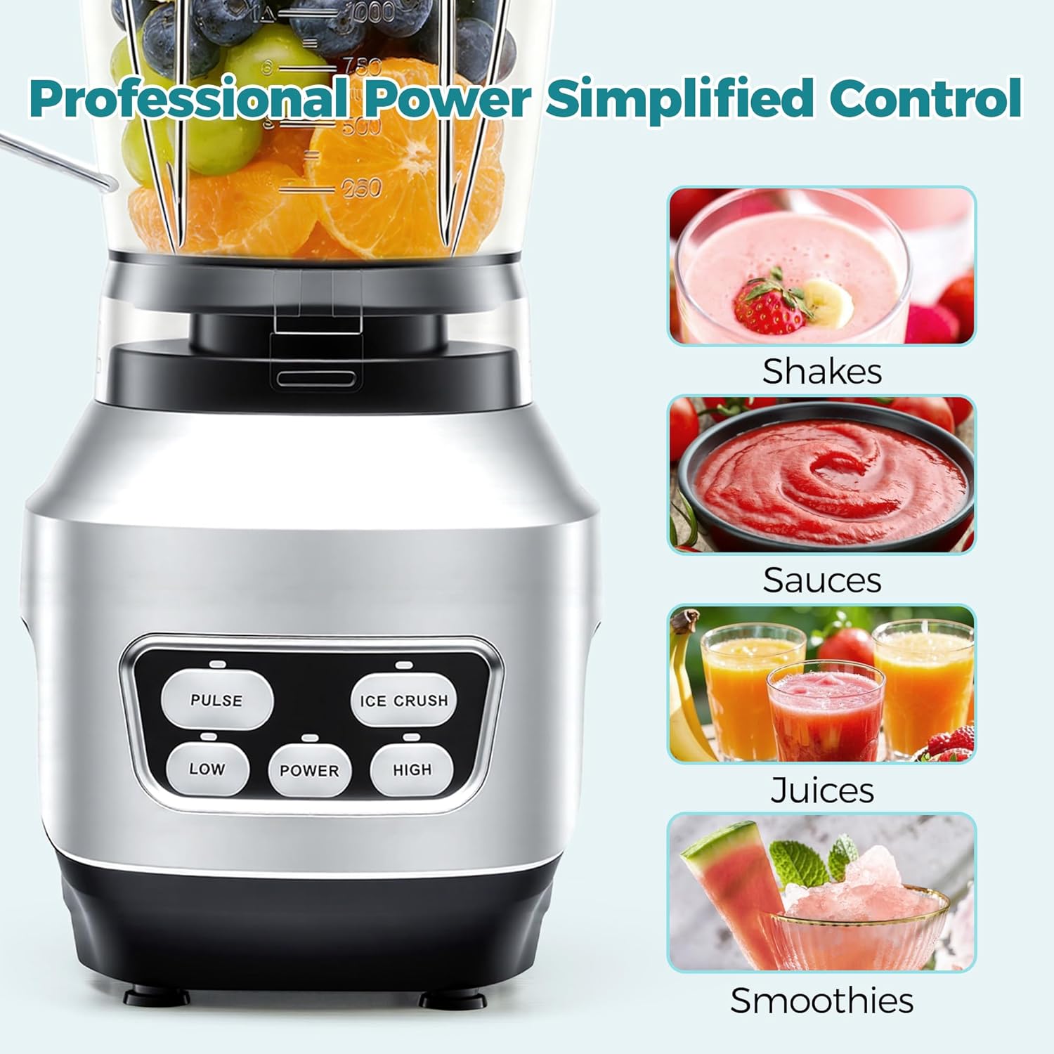 OLIXIS Smoothie Blender, Countertop Blenders for Kitchen with 23 34 60 oz BPA-Free Portable Cups, Professional Smoothie Maker with Four Programs for Shakes, Sauces, Juice and Ice Crushing, Silver