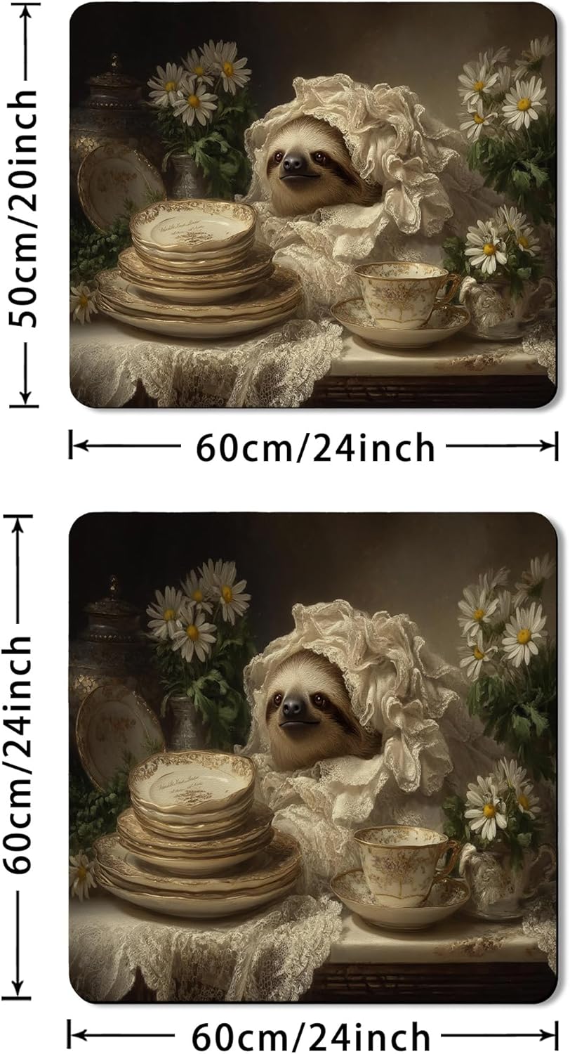 Quaint Sloth Washer Dryer Top Protector Mat, Vintage Floral Laundry Machine Dust Covers, Spring Aurora Rubber Anti-slip Waterproof Washer And Dryer Mats for Laundry Room 24x24 Inch