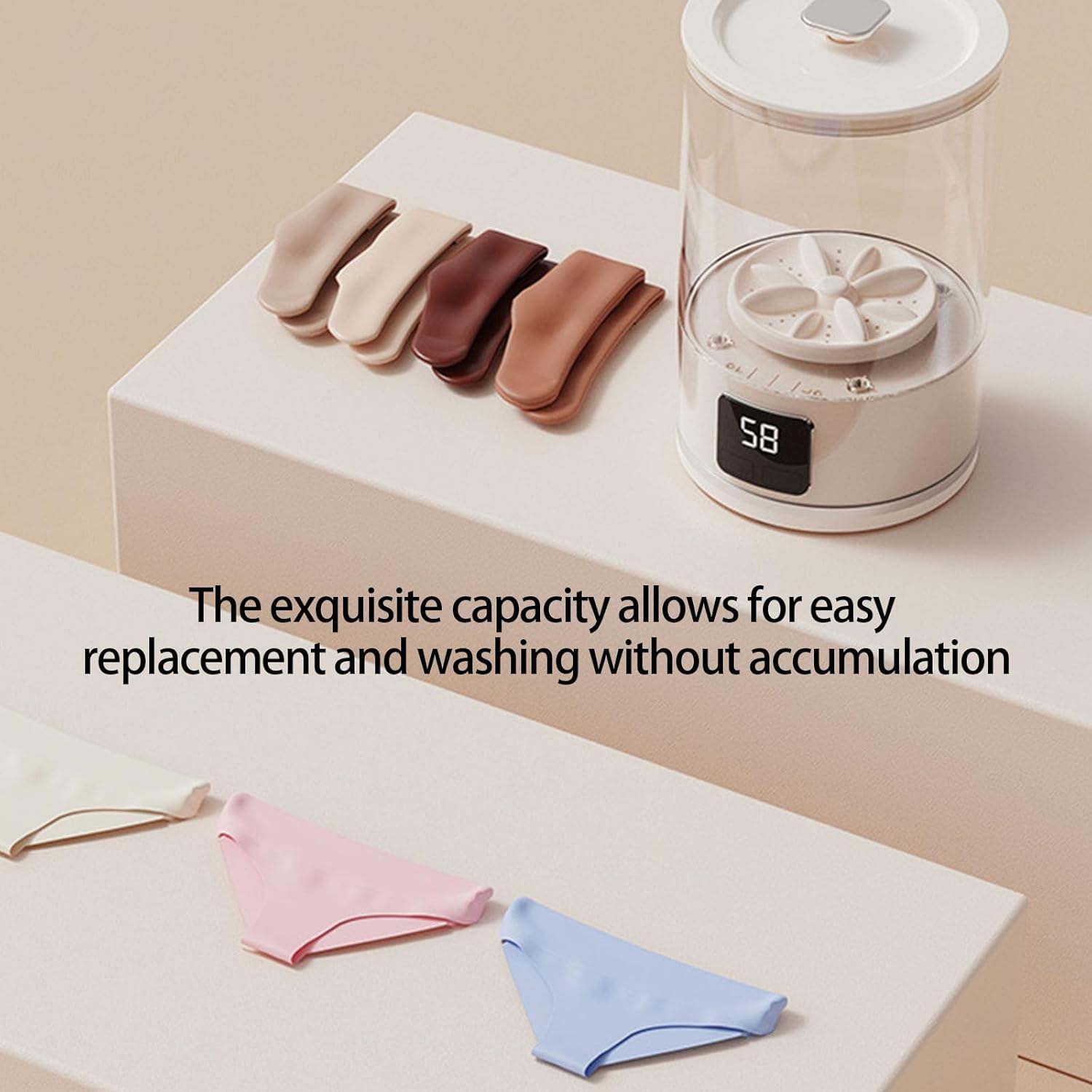 Portable Small Washing Machine 3000mAh Cordless Washer Underwear Cleaner for Socks Travel Camping Apartment Use