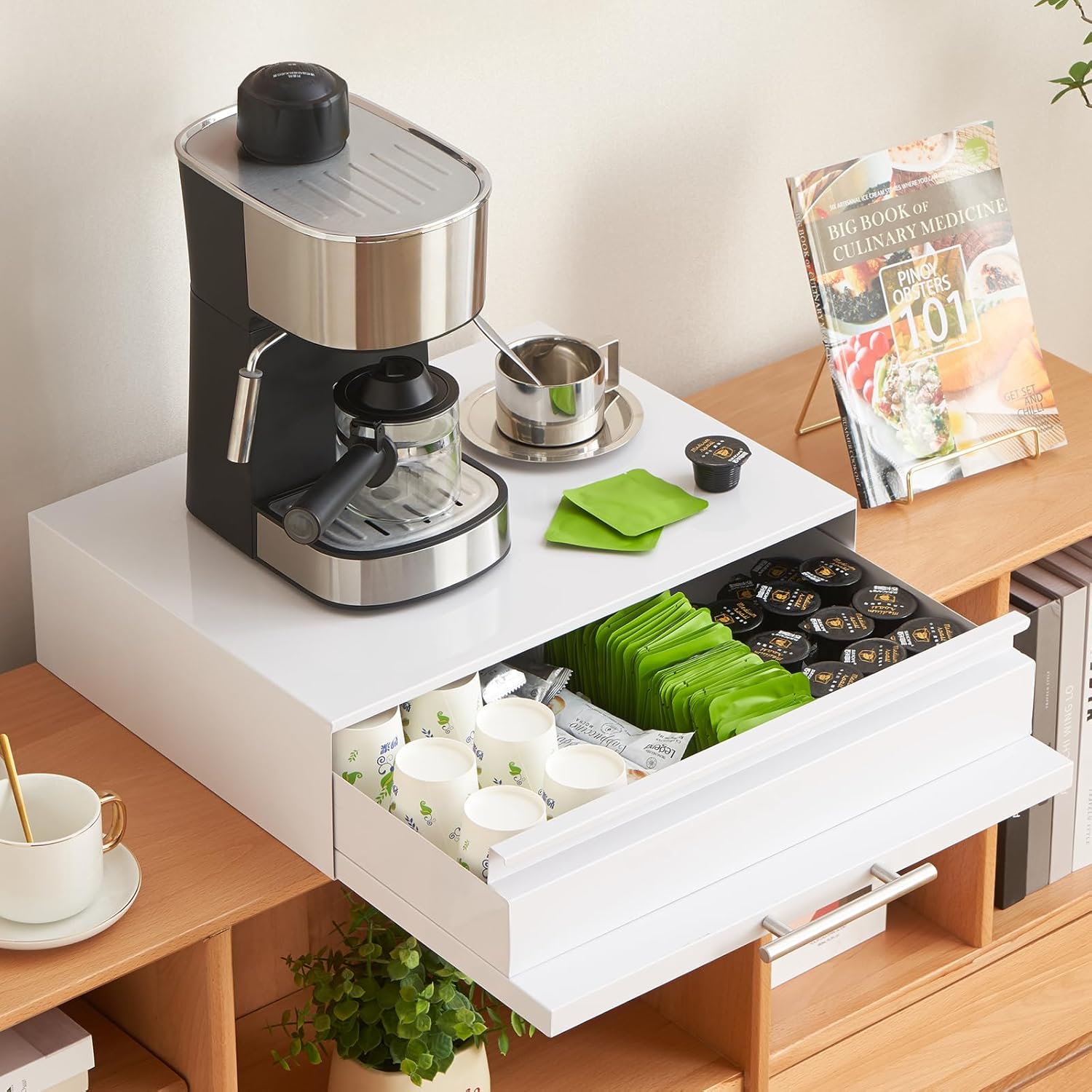 Kitchen Countertop Organizer Appliance Stand with Pull-Out Drawers & Shelves, Carbon Steel Kitchen Organizers and Storage for Microwave Oven Coffee Maker & Small Appliances