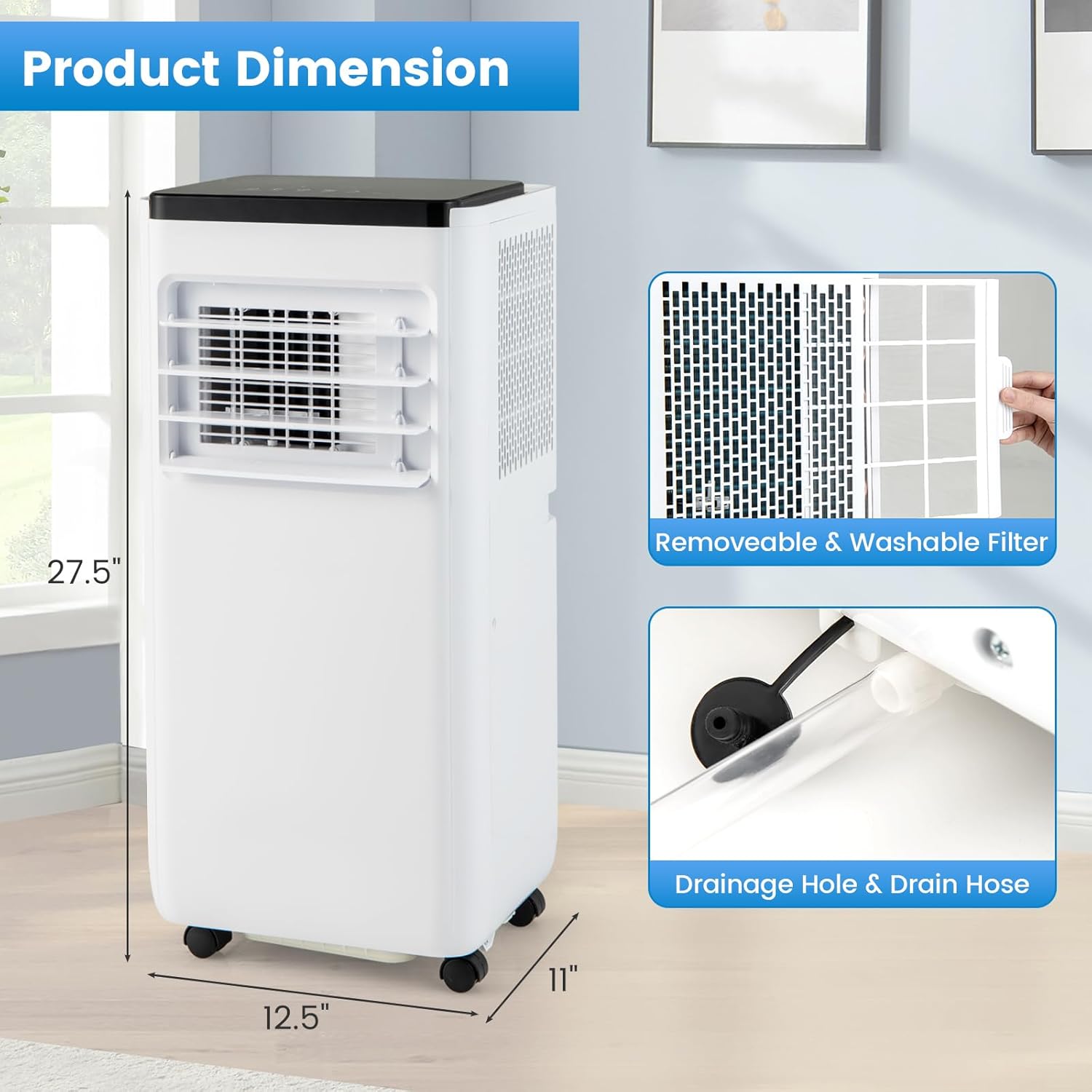 ARLIME 10000 BTU Portable Air Conditioner, Portable Air Cooler w/Remote Control, LED Display, Installation Window Kit, Casters, 1-24H Timer, Child Lock, AC Unit for Rooms Up to 350 Sq.Ft (10000 BTU)