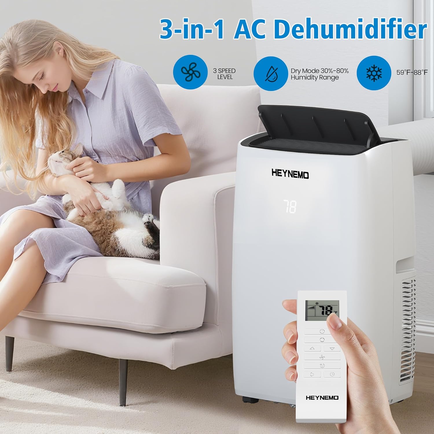 14000 BTU Portable Air Conditioner with WiFi and Remote Control, Smart AC Unit with Built-in Cool, 3-in-1 Cooling Fan, Dehumidifier & Heat for Rooms up to 400 Sq.Ft, Drainage-free, Quiet, Easy Install