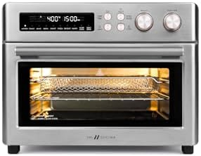 VAL CUCINA Infrared Heating Air Fryer Toaster Oven, Extra Large Countertop Convection Oven 10-in-1 Combo, 6-Slice Toast, Enamel Baking Pan Easy Clean with Recipe Book, Brushed Stainless Steel Finish