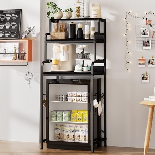 4-Tier Mini Fridge with Storage,Mini Fridge Shelf,Microwave Stand with Storage,Bakers Rack with Storage Shelf,Microwave Oven Stand with,Mini Fridge for Dorm