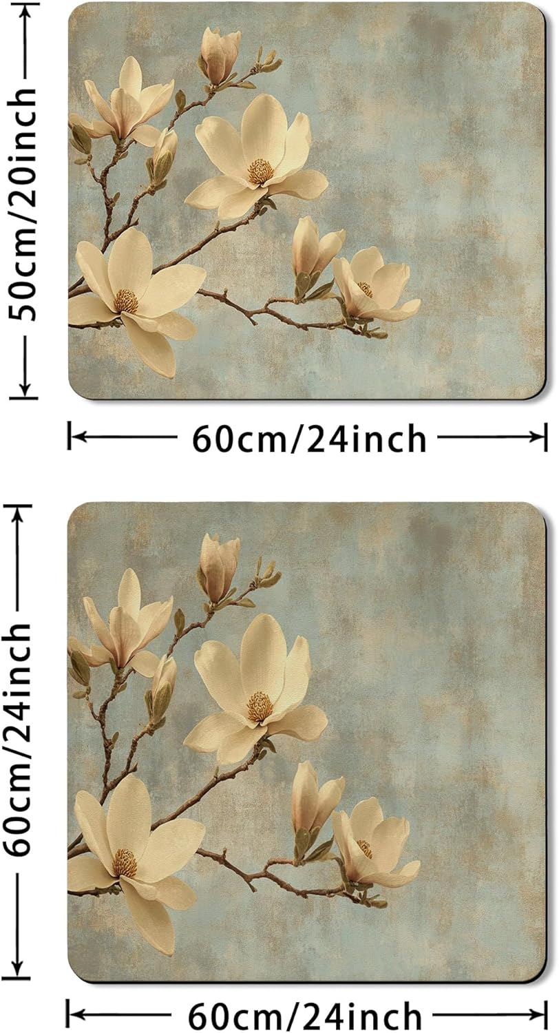 Magnolia Washer Dryer Top Protector Mat, Soft Vintage Blossom Laundry Machine Dust Covers, Spring Decor Rubber Anti-slip Waterproof Washers and Dryers Mats for Laundry Room 24x24 Inch