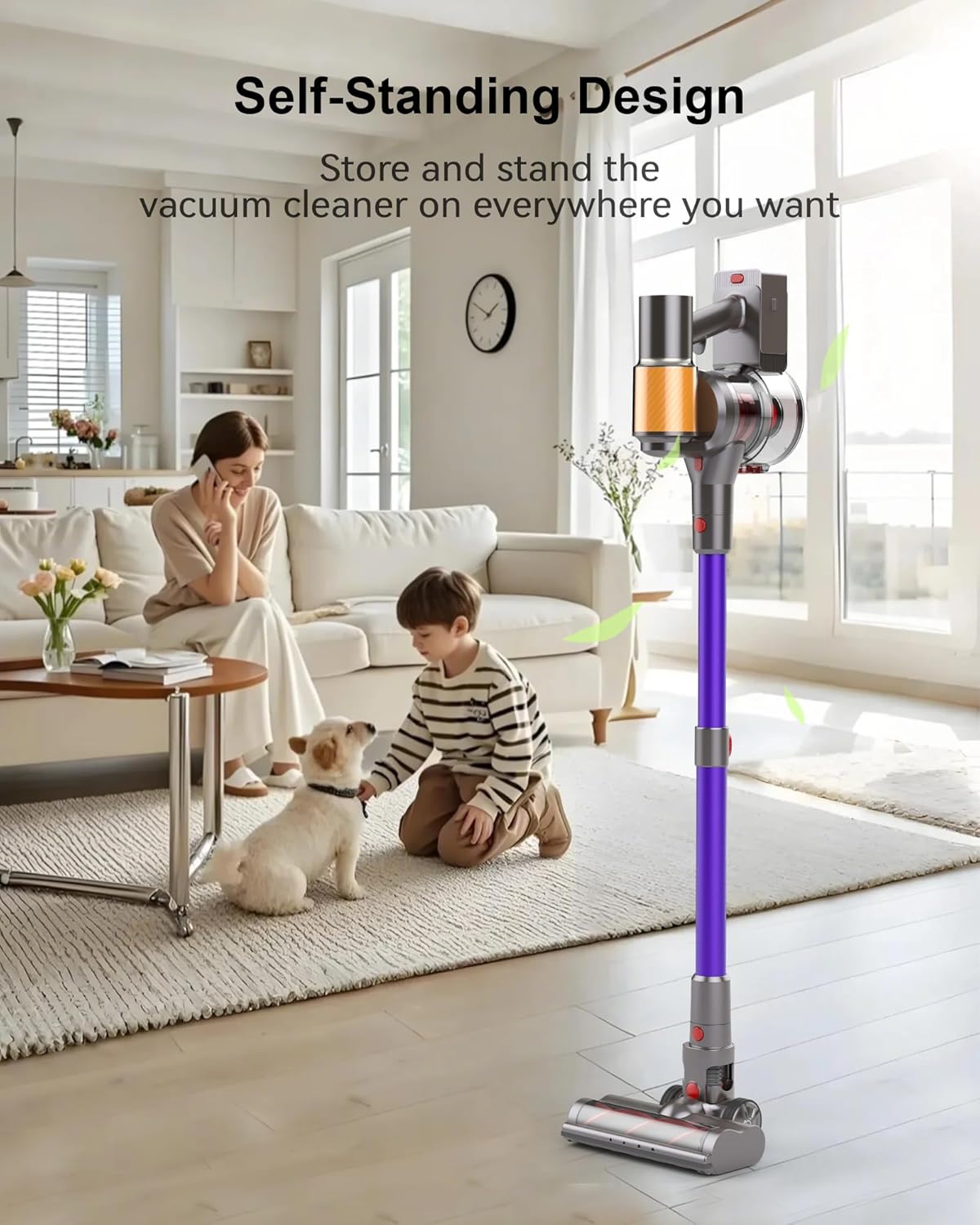 Cordless Vacuum Cleaner, 2 Batteries 120 Mins Runtime, 600W 50KPA Stick Vacuum with Self-Standing, Tangle-Free Brush, LED Display, Vacuum Cleaner for Home Hardwood Floor, Carpet, Pet Hair