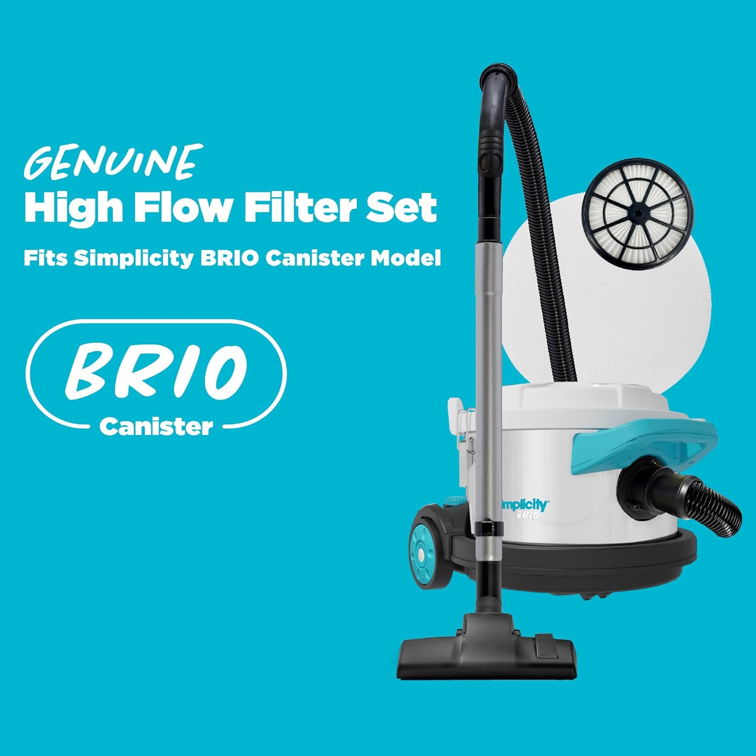 Simplicity Vacuums Brio Dry Canister Vacuum & Filter Set Bundle, Heavy Duty Vacuum Cleaner for Hardwood, Tile, Rugs & More with Extra HEPA Filter Media Set