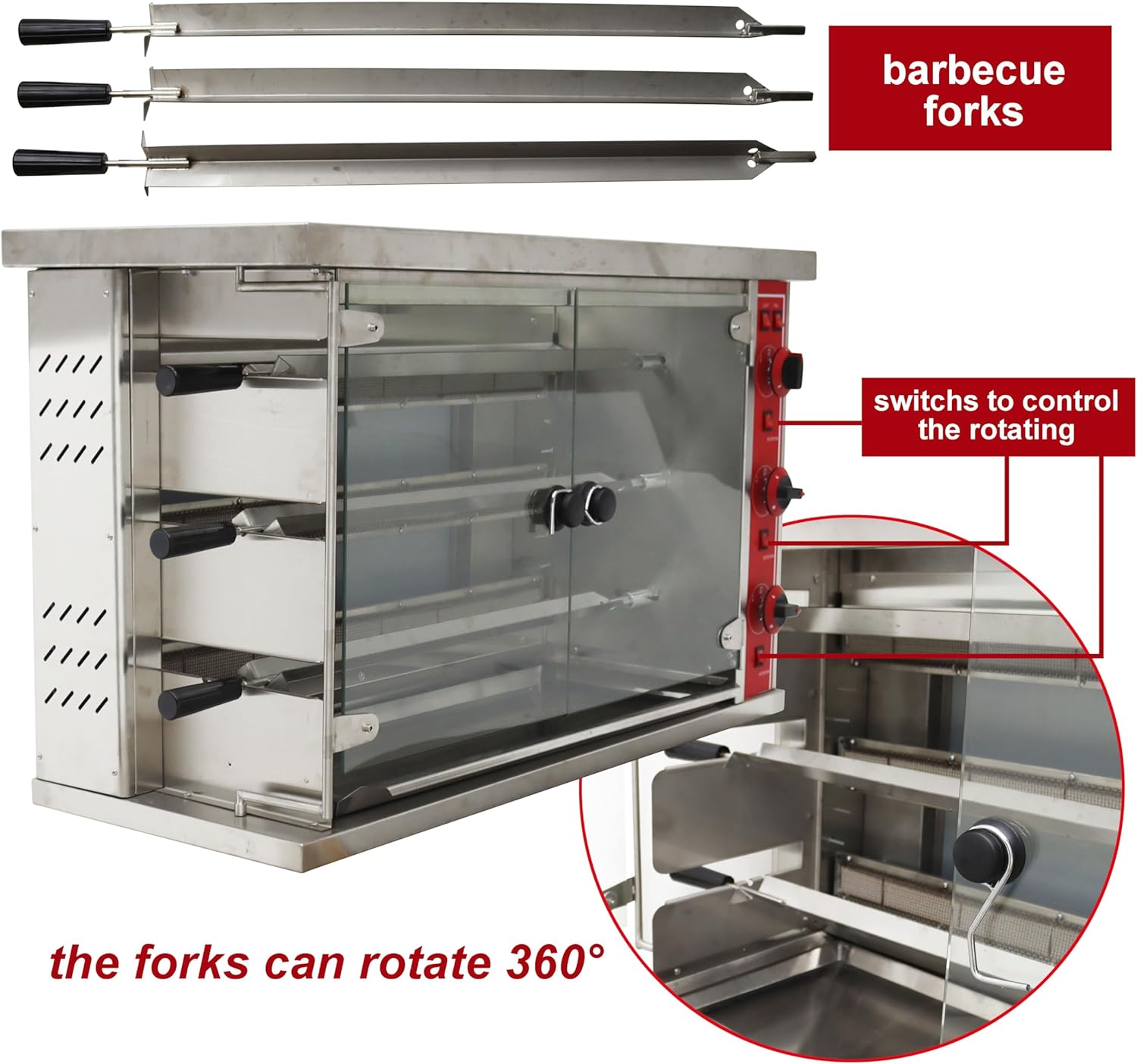 TECHTONGDA Gas Convection Toaster Ovens Commercial Air Fryer Automatic Rotary Grill 122℉-572℉ for Sheep Chicken 3 Layer