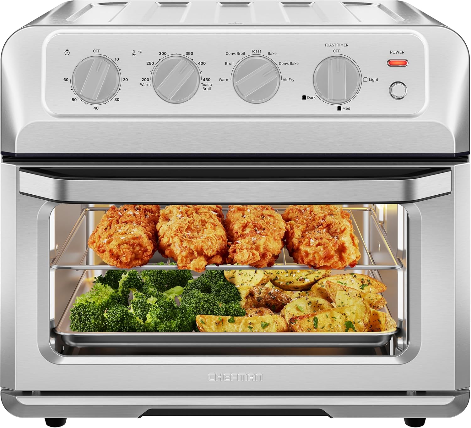 Chefman Air Fryer Toaster Oven Combo, 7-In-1 Convection Countertop 20 Qt fryer, Cook a 10 Inch Pizza, Fry 2 lb. of Chicken Wings, Toast, Broil, Auto Shutoff, Stainless