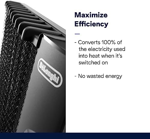 DeLonghi Mica Panel Space Heater, 1500W quiet electric space heater for indoor use, adjustable thermostat, freestanding/ easy wall mount, full room heating with built-in safety features, HMP1500 Black