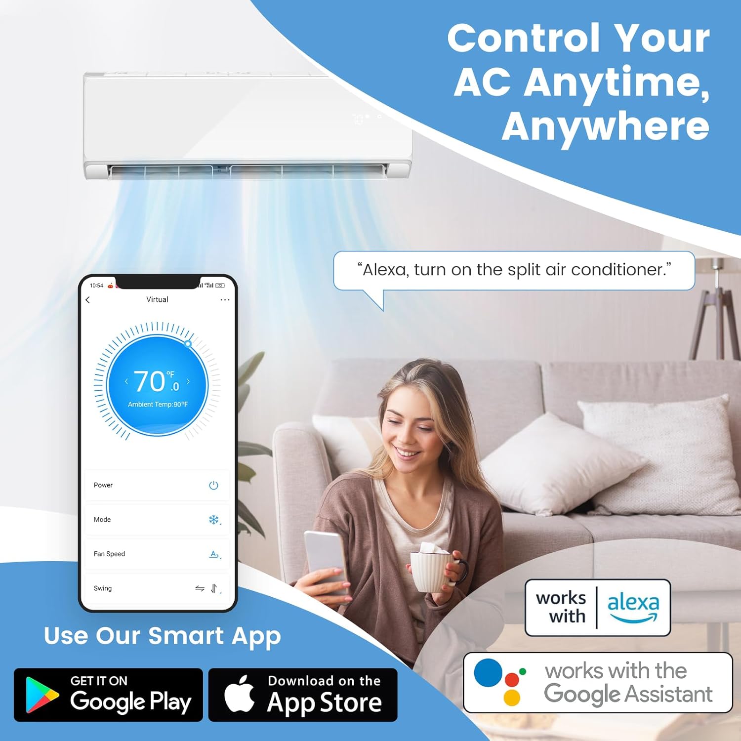 SIMOE 24,000 BTU Mini Split Air Conditioner Heat Pump System, Wifi Enabled 21 SEER2 208-230V Ductless AC Cool Up to 1500 Sq. Ft, Compatible with Alexa, Complete Installation Kit, White